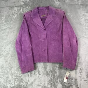 IE 100% Suede Leather Rose Colored Button Up Long Sleeve Coat XL nwt
